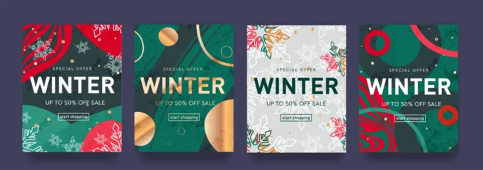 Fotobehang Creative Sale with Special Offer for the Winter of 2024, Offering 50% Discount. Merry Christmas and Happy New Year 2024. 3d Patterns for Advertising, Web, Social Media, Poster, Banner, Cover.  © Viktoriya