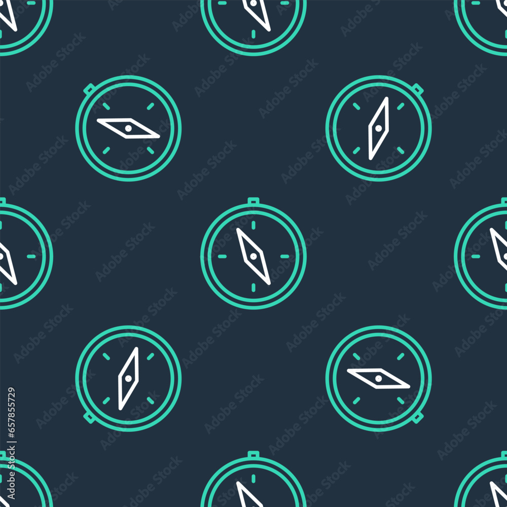 Sticker line compass icon isolated seamless pattern on black background. windrose navigation symbol. wind ro