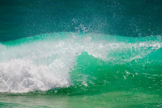 Waihi, New Zealand; A Breaking Wave Creating A Splash
