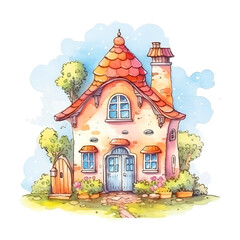 Fairy tale house watercolor painting vector