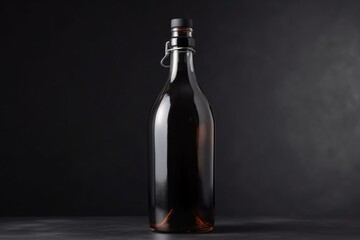 Empty wine bottle with placeholder on gray background. Product, alcohol, beverage, and advertisement concept. Generative AI