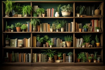 bookshelf with plants. Generative AI