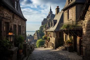 Fototapete Enge Gasse Mont Saint-Michel's narrow cobblestone streets
