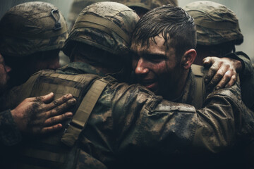 Camaraderie and teamwork of soldiers on a mission - obrazy, fototapety, plakaty