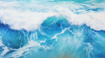 Fototapeta na wymiar Aerial view of rolling waves crashing onto the shore. AI generative