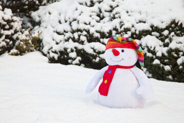 Snowman With Colorful Hat And Scarf; Whitburn, Tyne And Wear, England