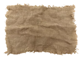 Türaufkleber Burlap texture. A piece of torn burlap on a white background. Canvas. Packing material © Vadzim