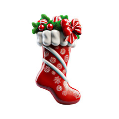 3D character a christmas sock with candy canes  on isolated transparent background png.  Generated...