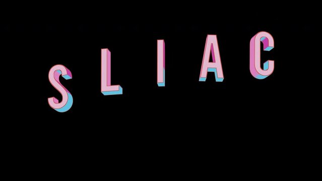 Bright letters jump merrily in the inscription SLIAC city. Retro. Alpha channel black. Looped from frame 120 to 240, Alpha BW at the end
