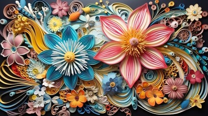 delicate quilled paper artistry, with intricate designs and vibrant colors