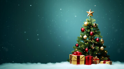 Obraz premium christmas tree with the gift boxes shopping banner background