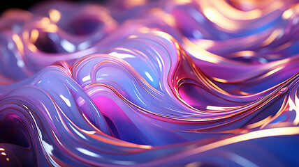 Abstract flowing liquid glass background. Purple pink wavy backdrop with drops.