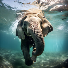 Elephant swimming underwater. Generative ai. 
