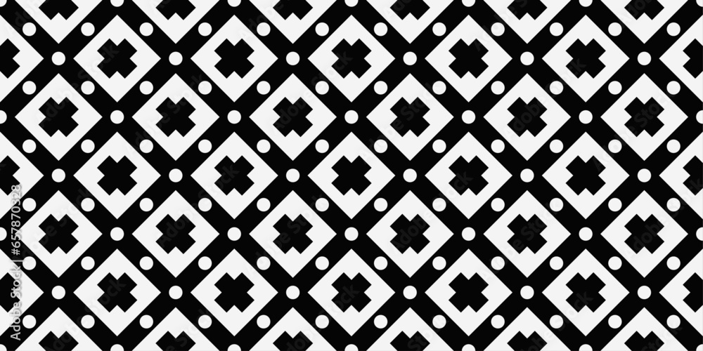 Poster There are dots between the diamonds. Vector monochrome pattern of geometric repeating shapes.