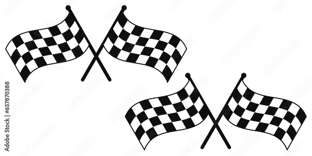 Poster Two crossed racing flags. Vector isolated checker flags for racing.