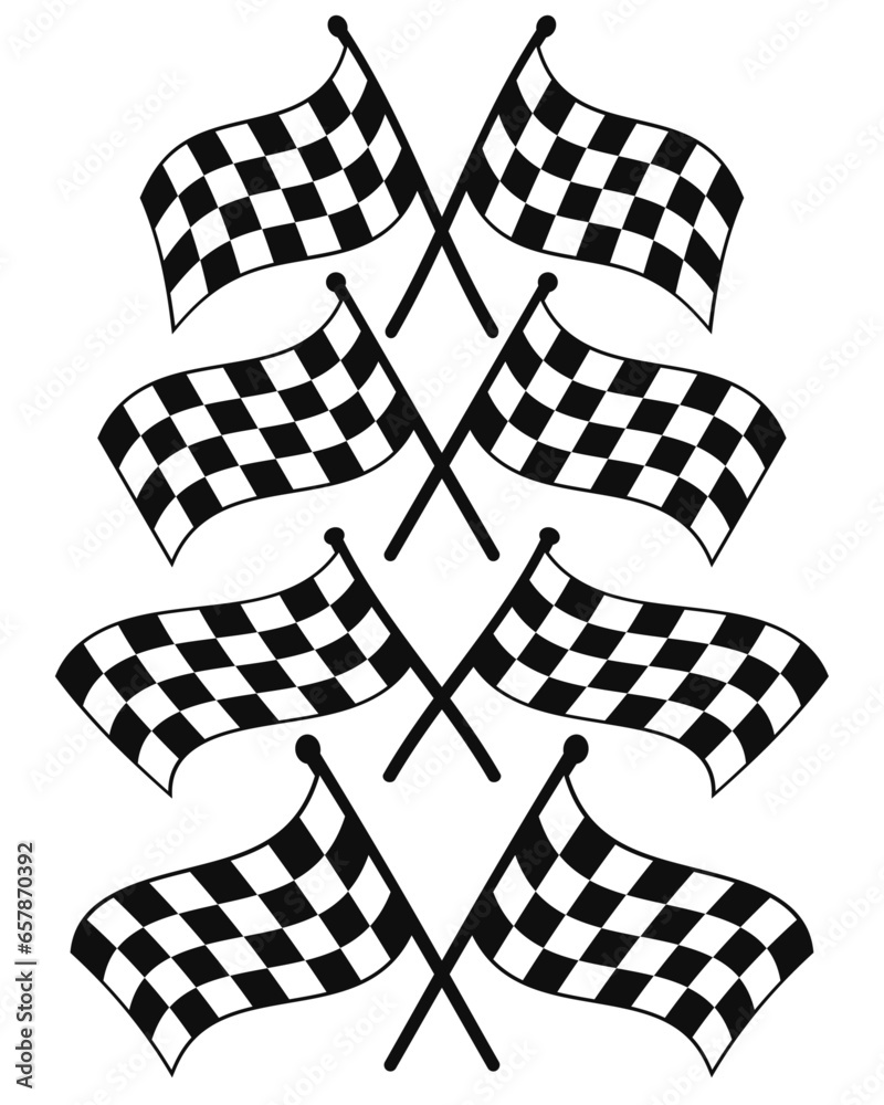 Poster Set of crossed racing flags. Vector set of checker flags for racing.