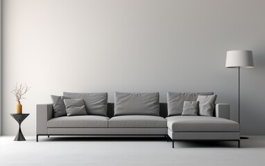 Modern interior gray corner sofa. Generative AI