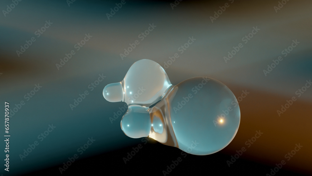 Poster 3d rendering. abstract 3d illustration of transparent liquid droplets in zero gravity. the drops mer