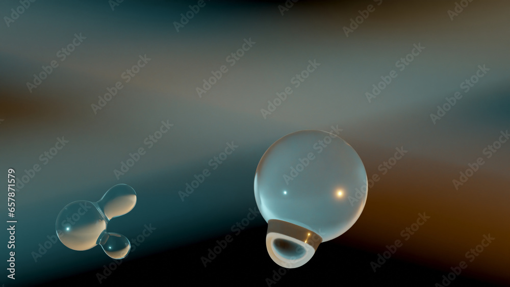 Poster 3d rendering. abstract 3d illustration of transparent liquid droplets in zero gravity. the drops mer