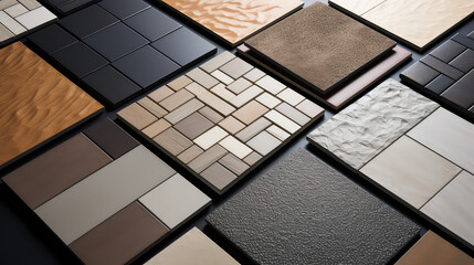 Samples of wall tiles. Assortment of tiles with different colors for bathroom and kitchen renovation and design. - Powered by Adobe