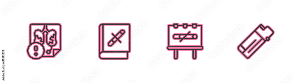 Canvas Prints Set line Disease lungs, No smoking, Book with stop cigarette and Lighter icon. Vector