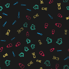 Set line Teaspoon, French press, Blender and Salt on seamless pattern. Vector