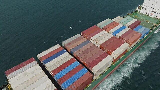 Cargo Ship Sailing in the Bosphorus Aerial View 2