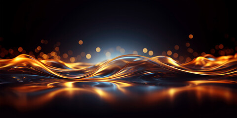 Abstract background with golden waves, swirl and bokeh - obrazy, fototapety, plakaty