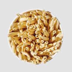 Maccheroni al Feretto noodle in bowl on neutral background