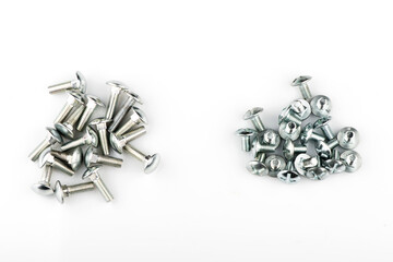 nuts and cogs isolated on white background. hex nut with slate close-up. screw with slate.