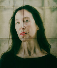 portrait of woman through tiles