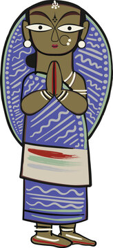Jamini Roy style Bangali lady woman vector
