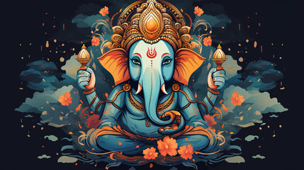 Lord Ganesha with colorful background - obrazy, fototapety, plakaty