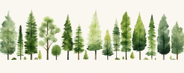Festive Watercolor Pine Trees: Green Academia Delight