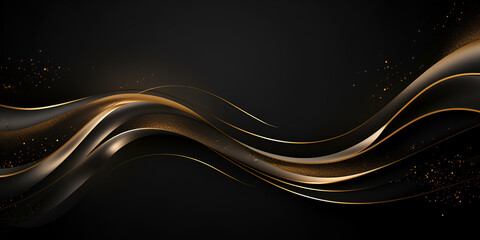 Abstract black wallpaper background with golden line elements - obrazy, fototapety, plakaty