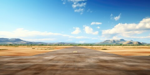 Fototapeta na wymiar An empty airstrip with mountain background. Generative AI