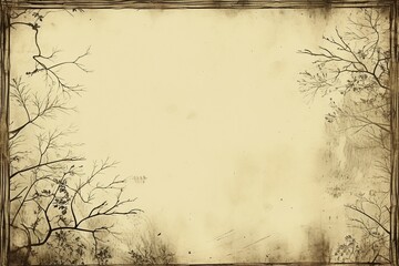 grunge paper texture background wallpaper in beige and grey with border and trees