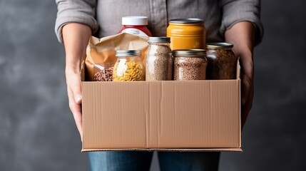 Box food donate charity help grocery delivery volunteer supply can package community care. Carton...