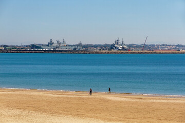 Naval Military Base of Rota from the beach, Cadiz, Spain  © Siur
