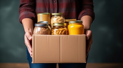 Box food donate charity help grocery delivery volunteer supply can package community care. Carton...