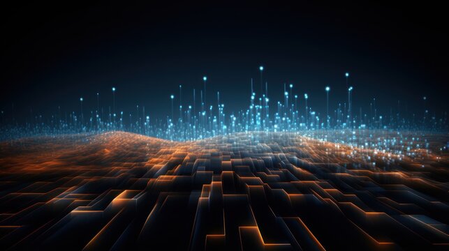 Futuristic abstract background with technology particles in a state of flux, symbolizing the ever changing landscape of technological evolution