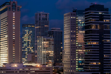 Tel Aviv modern office buildings at night