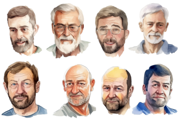 Set of man portraits, icons. Old generation, hansom men.