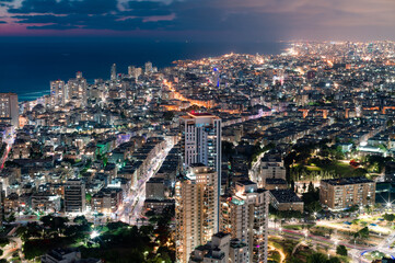 Obraz premium Bat Yam, Israel city night areal view