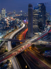 Tel Aviv night vertical aerial view