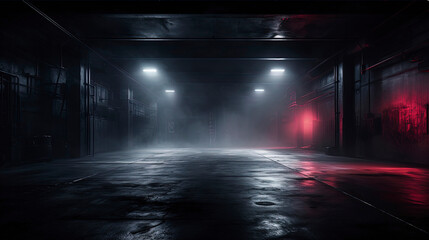 Dark street, smog smoke, neon light. Generation AI