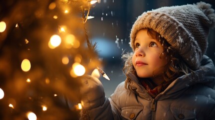 Starlight Wonder: A Little Child in Winter Looks at a Christmas Tree