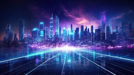 Fototapeta na wymiar Neon infused abstract background with technology particles, capturing the essence of a futuristic, cyberpunk inspired cityscape