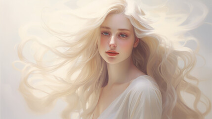 Portrait illustration of a blonde with long auburn hair. - obrazy, fototapety, plakaty