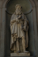 Leonardo DaVinci statue in piazza santa croce, florence